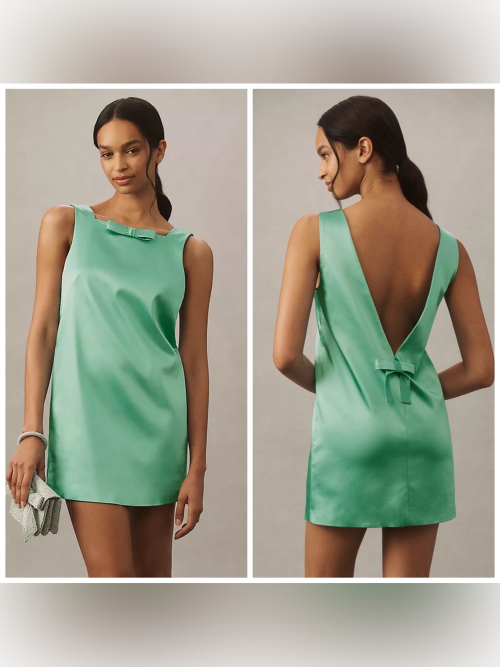 BHLDN Zara Square-Neck Bow Satin Mini Dress Medium